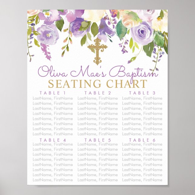 Affiche Purple Peony Girls Baptism Seating Chart (Devant)