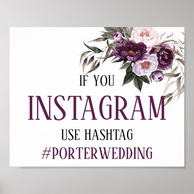 Affiche Purple Plum Pink Peonies Instagram Hashtag Mariage (Devant)