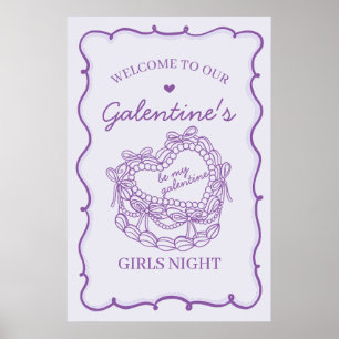 Affiche Purple Retro Heart Coquette Gâteau Galentine Bienv