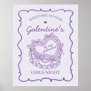 Affiche Purple Retro Heart Coquette Gâteau Galentine Bienv