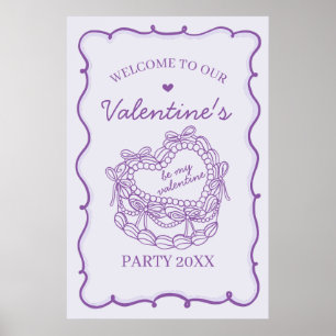 Affiche Purple Retro Heart Coquette Gâteau Saint-Valentin 