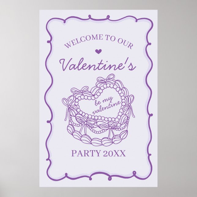 Affiche Purple Retro Heart Coquette Gâteau Saint-Valentin  (Devant)