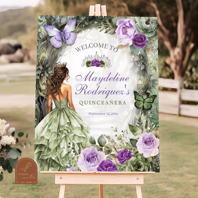 Affiche Purple Sage Green Whimsical Forest Quinceanera (Créateur téléchargé)