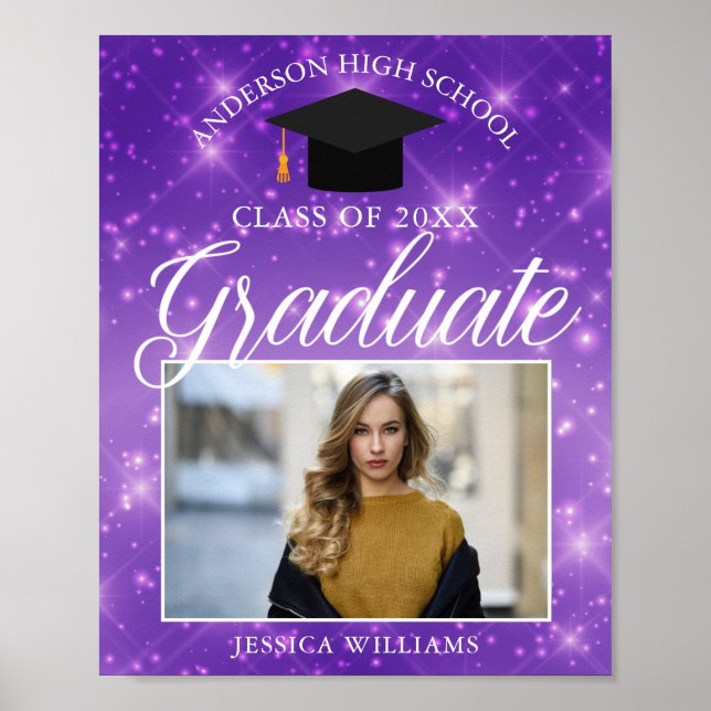 Affiche Purple Sparkle Graduate Photo Party (Devant)