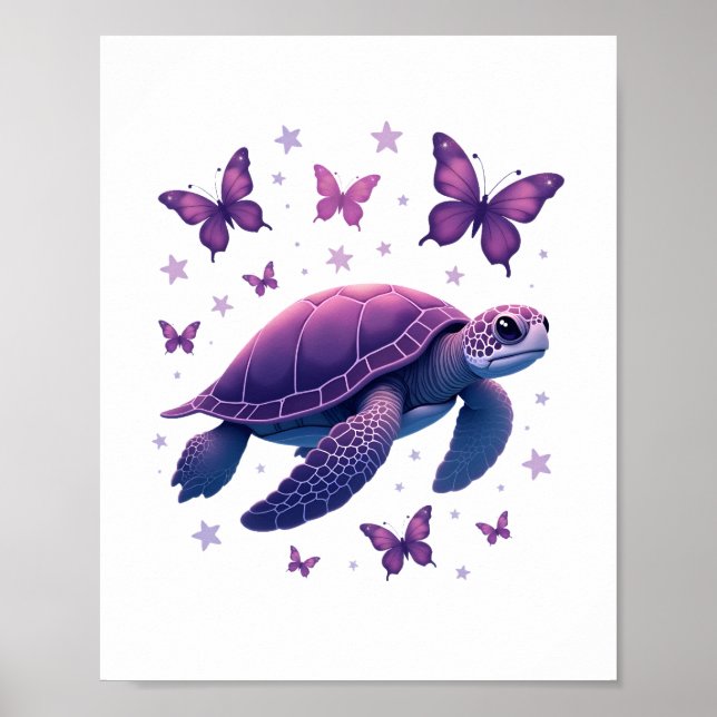 Affiche Purple - T-shirt papillon de tortue de mer (Devant)