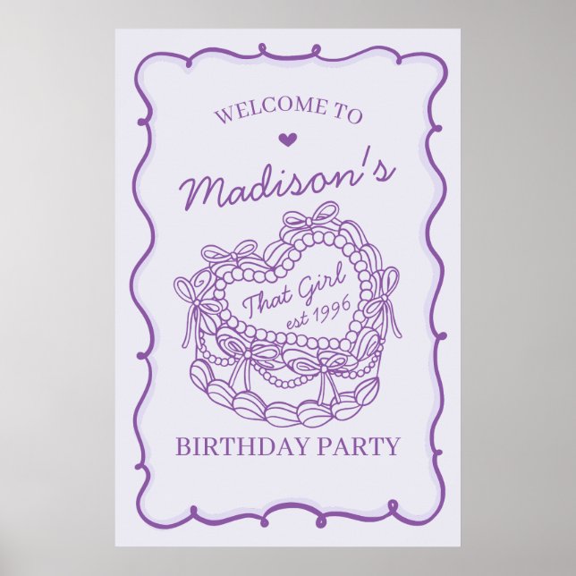 Affiche Purple That Girl Coquette Gâteau d'anniversaire Bi (Devant)