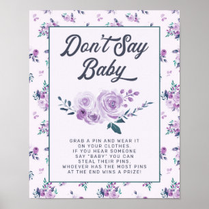 Affiche Purple Turquoise Floral Ne pas dire Baby shower Je