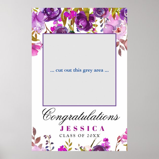 Affiche Purple Violet Floral Moderne Graduation Photo Prop (Devant)