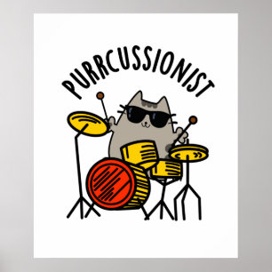 Affiche Purr-cussionniste Funny Drummer Cat Pun