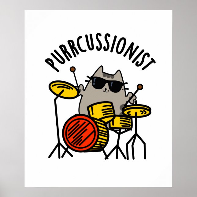 Affiche Purr-cussionniste Funny Drummer Cat Pun (Devant)