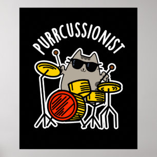 Affiche Purr-cussionniste Funny Drummer Cat Pun Dark BG