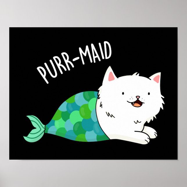 Affiche Purr-maid Funny Kitty Chat Mermaid Pun Dark BG (Devant)