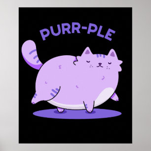 Affiche Purr-ple Funny Gras Kitty Chat Pun Dark BG