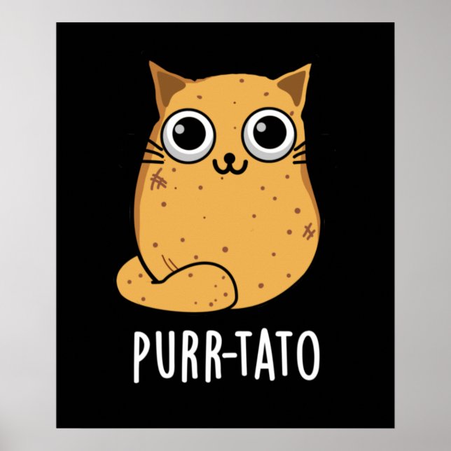 Affiche Purr-tato Funny Chat Pun de pomme de terre Dark BG (Devant)
