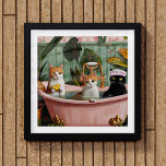 Affiche Purrs et bulles : Une scène de bain chatte<br><div class="desc">Poster de la scène de bain Purrs and Bubbles - Style up avec cette affiche kitsch, maximaliste design. Pleine de couleurs vives et de détails ludiques, cette illustration de trois chats fantaisistes dans une charmante baignoire à carottes ajoute une touche unique et délicieuse à tout espace. "Purr-fect" pour créer une...</div>