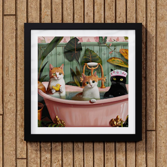 Affiche Purrs et bulles : Une scène de bain chatte (The cat is out of the bag (or the tub) in this one :-))