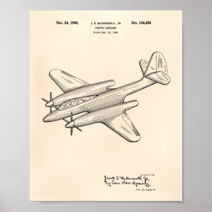 Affiche Pursuit Avion 1942 Brevet Art Vieux Poivre