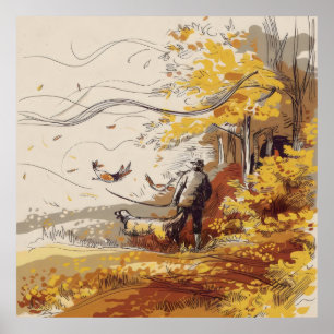Affiche Pursuit rurale Hanter la faune Oiseaux d'automne N