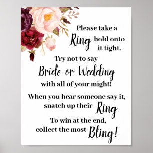 Affiche Put a Ring on it Marsala Shower Game Sign
