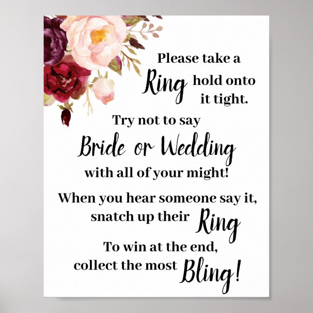Affiche Put a Ring on it Marsala Shower Game Sign (Devant)