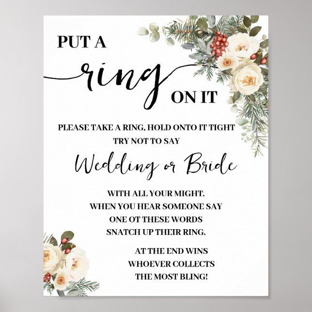 Affiche Put a Ring On Winter White Bridal Shower Game Sign (Devant)