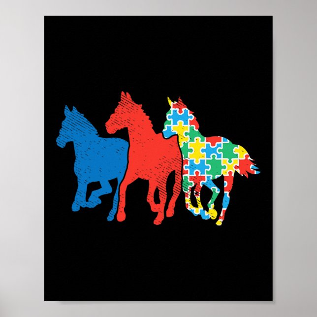 Affiche Puzzle à trois chevaux Sensibilisation sur l'autis (Devant)