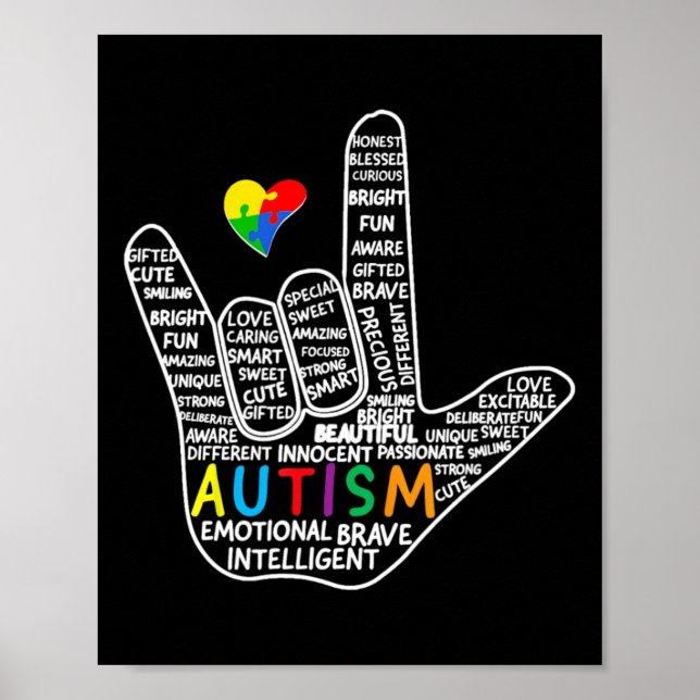 Affiche Puzzle Coeur ASL Love Signer Langue main Autisme A (Devant)