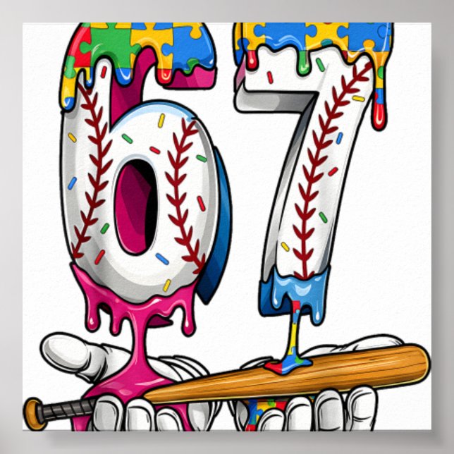 Affiche Puzzle de garçon de baseball Crème glacée goutte b (Devant)