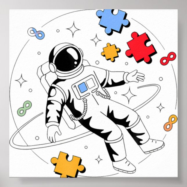 Affiche Puzzle de sensibilisation à l'autisme des astronau (Devant)