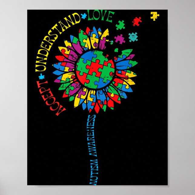 Affiche Puzzle de tournesol de sensibilisation à l'autisme (Devant)