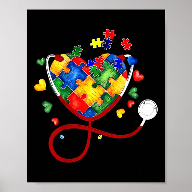 Affiche Puzzle du coeur Stethoscope Er Rn Cna Infirmière A (Devant)