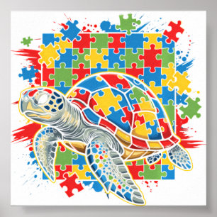 Affiche Puzzle Tortue de mer Sensibilisation à l'autisme A