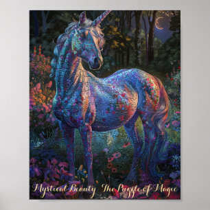 Affiche Puzzle Unicorne florale enchantée - Imaginaire mys