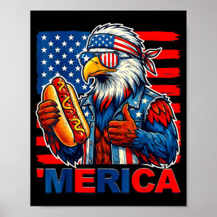 Affiche Pygargue à tête blanche hot-dog drapeau américain 