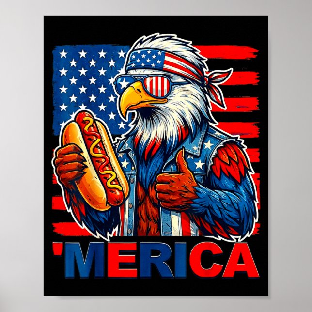 Affiche Pygargue à tête blanche hot-dog drapeau américain  (Devant)