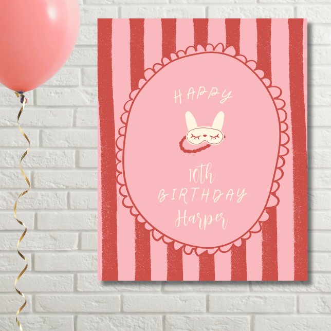 Affiche pyjama party fête d'anniversaire adolescente vinta (sleepover slumber birthday party girl teen vintage modern personalized poster print sign decor )