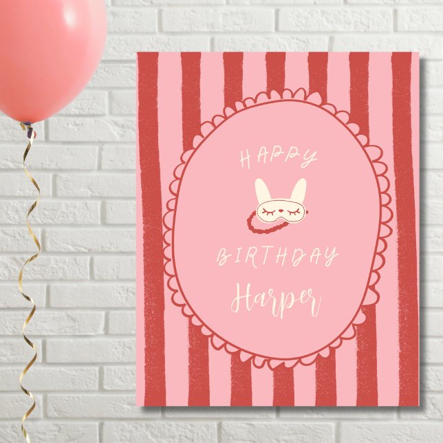 Affiche pyjama party soirée d'anniversaire adolescente vin (sleepover slumber birthday party girl teen vintage modern happy birthday poster sign personalized)