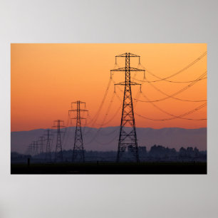 Affiche Pylônes électriques au coucher du soleil