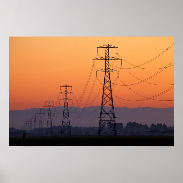 Affiche Pylônes électriques au coucher du soleil (Devant)