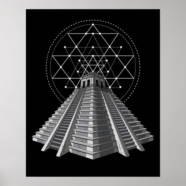 Affiche Pyramide aztèque Géométrie sacrée maya antique (Devant)