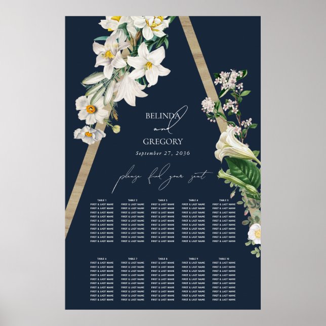 Affiche Pyramide Bohémienne Floral Bleu Mariage Carte de s (Devant)