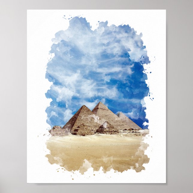 Affiche Pyramide de Gizeh Egypte aquarelle Art (Devant)