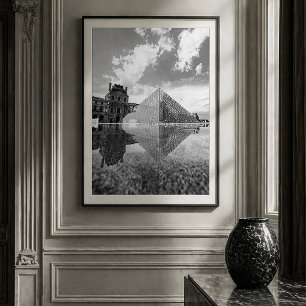 Affiche Pyramide du Louvre Paris Reflet Noir et Blanc