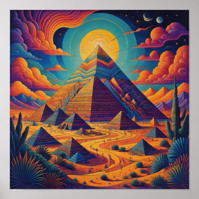Affiche Pyramide égyptienne psychédélique paysage art (Devant)