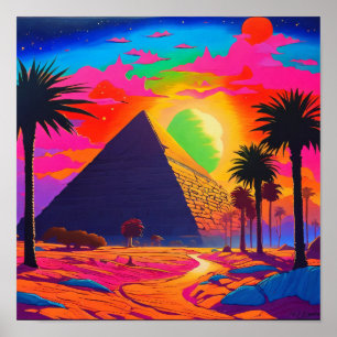 Affiche Pyramide Égyptienne Rose Orange Psychedelique