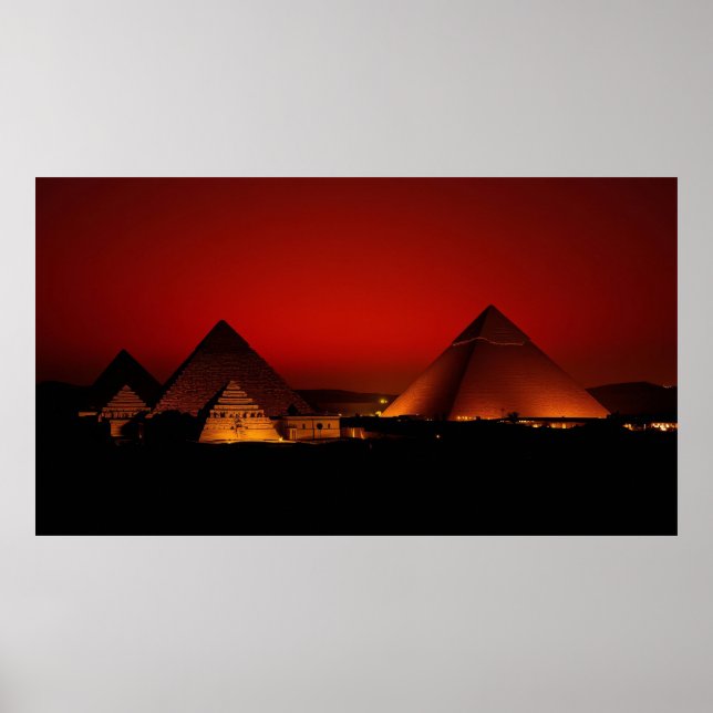 Affiche Pyramides au coucher de soleil rouge (Devant)
