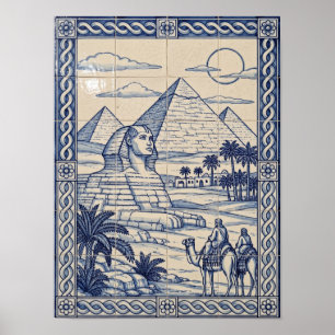 Affiche Pyramides de Gizeh Bleu Art Azulejo Portugais