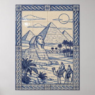 Affiche Pyramides de Gizeh Bleu Art Azulejo Portugais