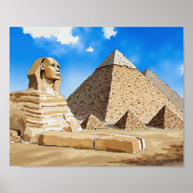 Affiche Pyramides de Gizeh Egypte Aquarelle (Devant)