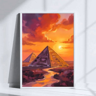 Affiche Pyramides d'Égypte Coucher de Soleil Art de Voyage
